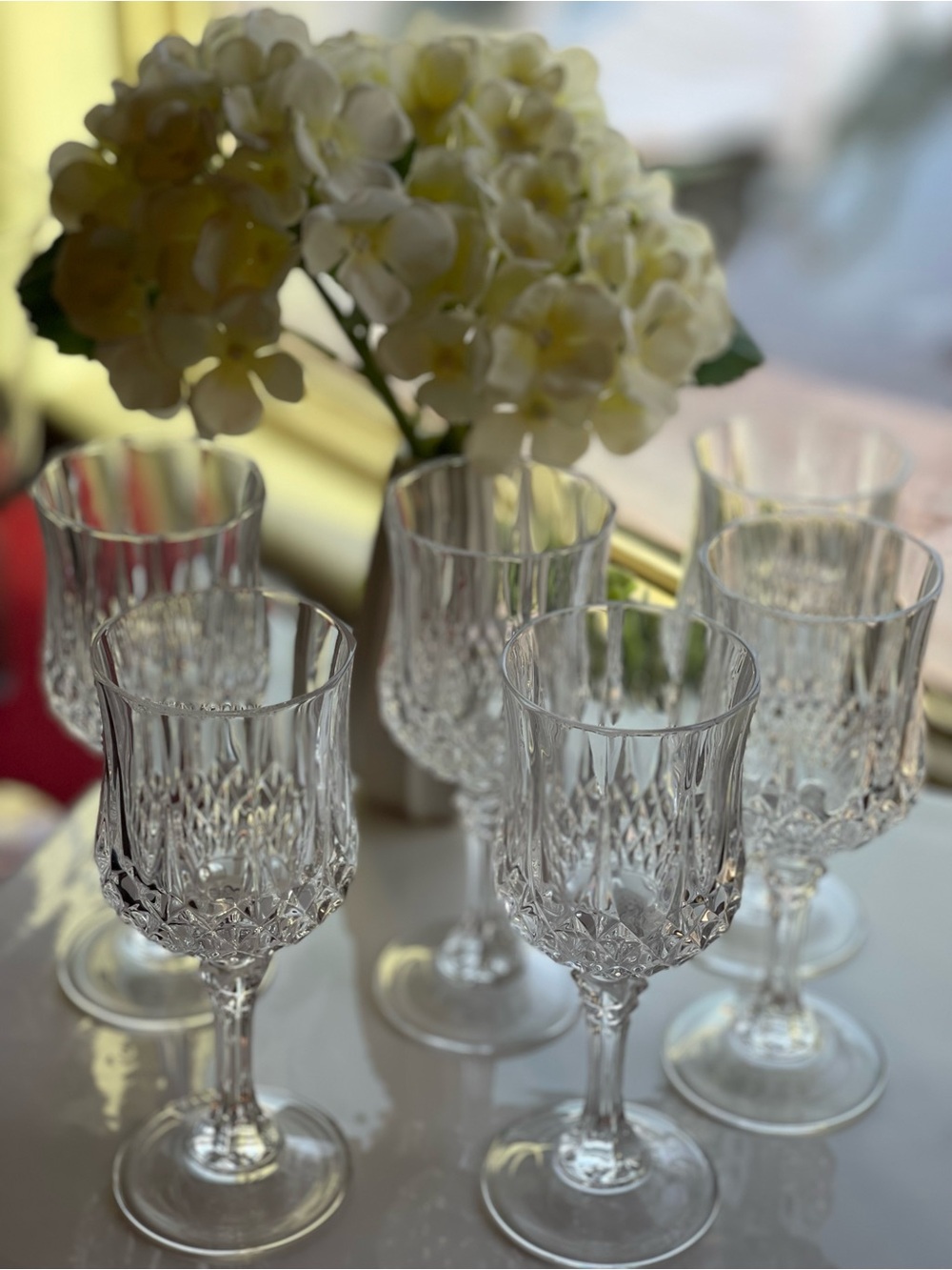 Cut Glass Wine Glasses - Clear Stemware Set of six